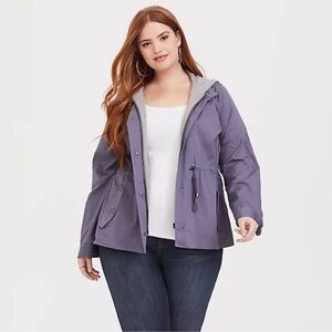 Torrid Anorak Jacket Twill Jersey Sleeve Hooded Folkstone Gray Women’s Medium
